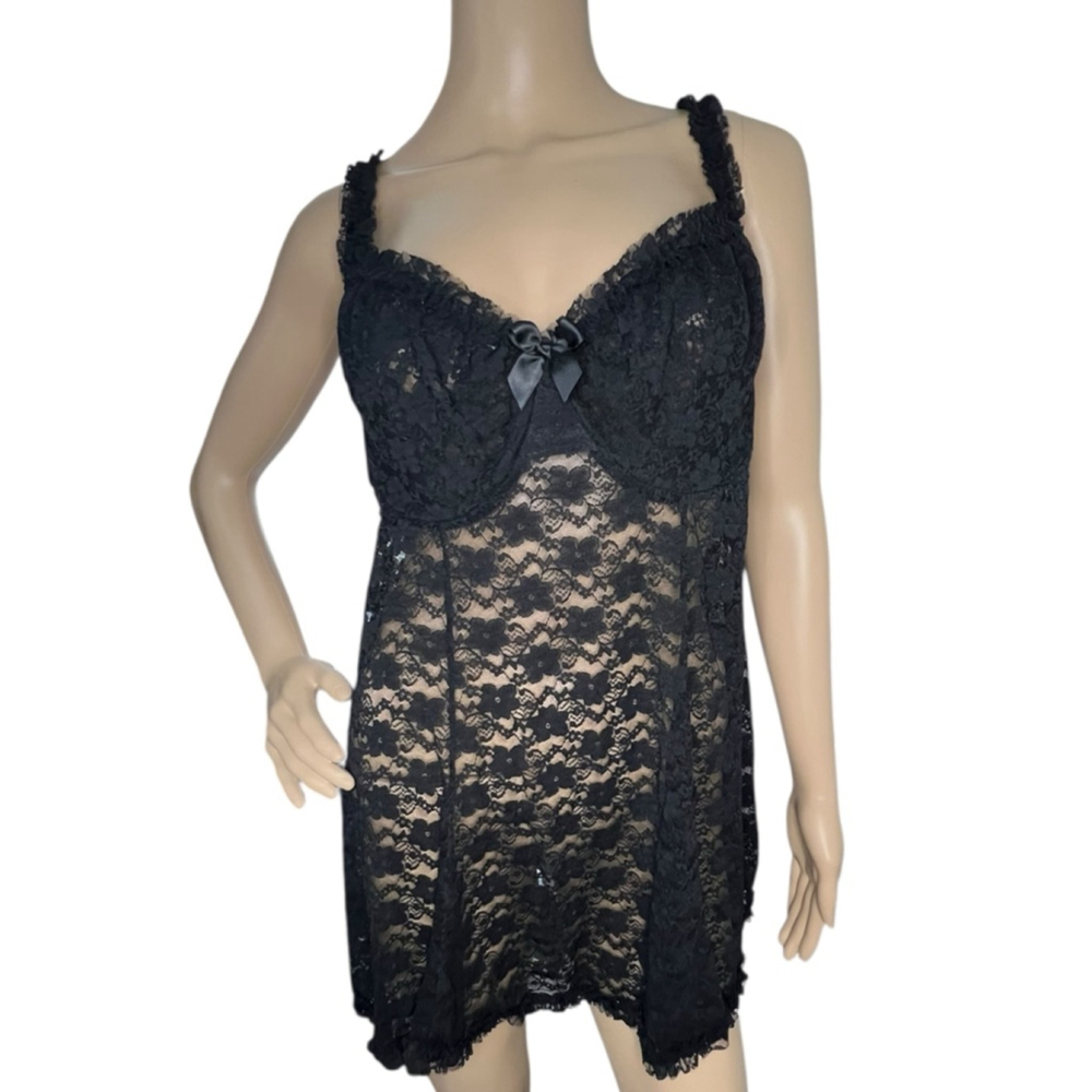 Torrid Black Sheer Floral Lace Babydoll Underwire Lingerie Tank Top